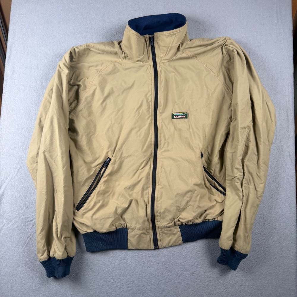 Vintage LL Bean Warm-Up Harrington Jacket Mens Tall Large Tan Fleece Lined USA - Picture 1 of 9